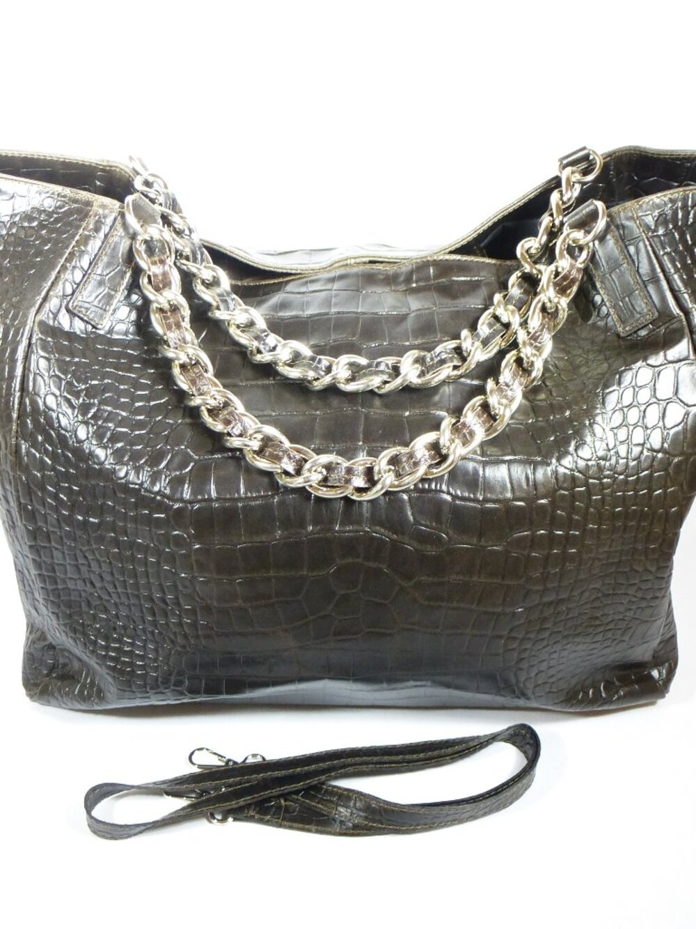 New Florence Leather Market XL brown Italian leather crocodile print tote